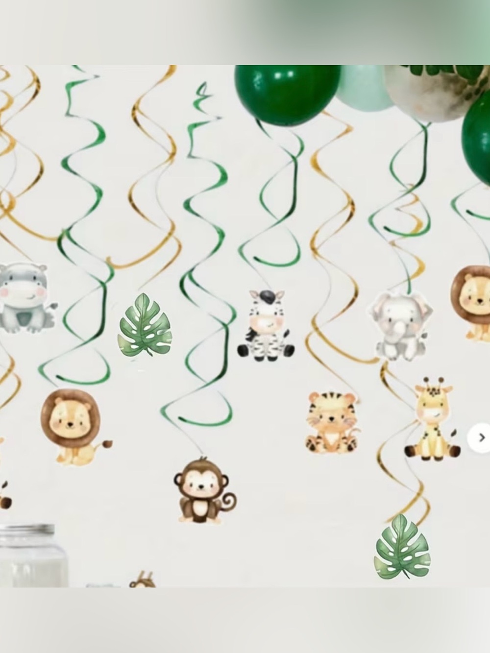 12pc Safari Animal Hanging Swirl Decorations - Green